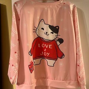Pink Cat Print Sweater